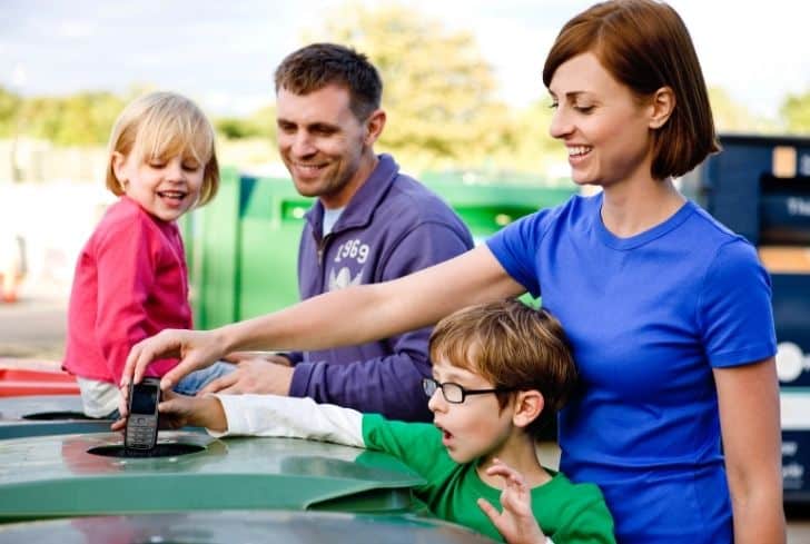 family-recycling-mobile-phone